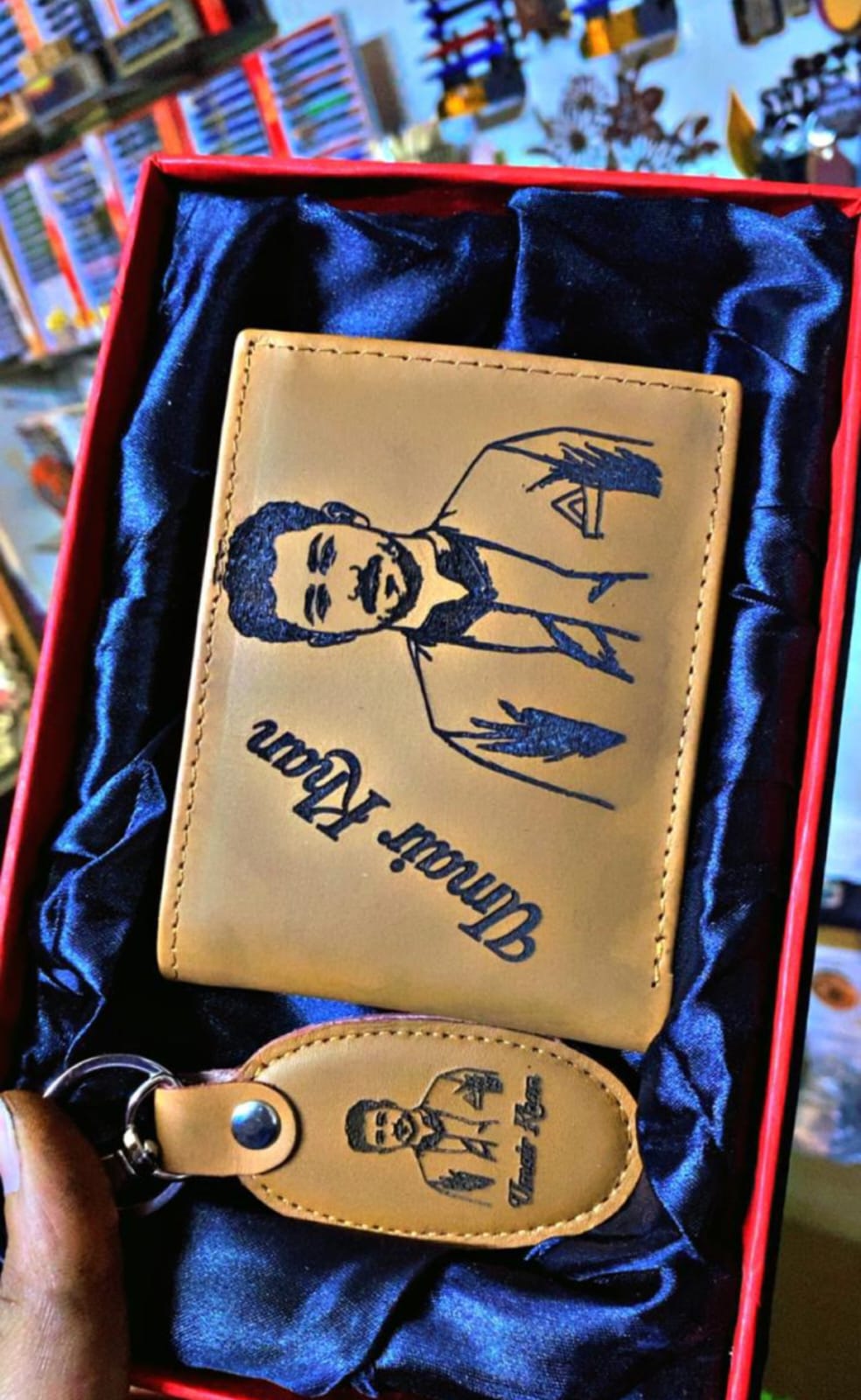 customized wallet and key chain set with your nama & picture